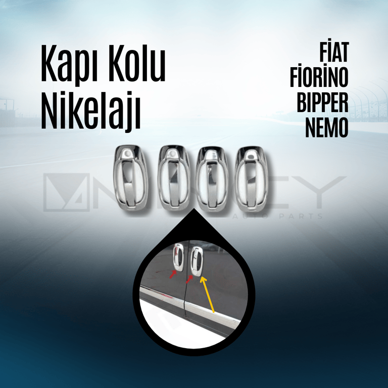 Mincy Kapı Kolu + Çerçeve (Paslanmaz Çelik) 4 Kapı 8 Parça – Fiat Fiorino, Peugeot Bipper, Citroën Nemo