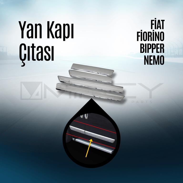 Mincy Yan Kapı Çıtası 4 Parça (Paslanmaz Çelik) – Fiat Fiorino, Peugeot Bipper, Citroën Nemo