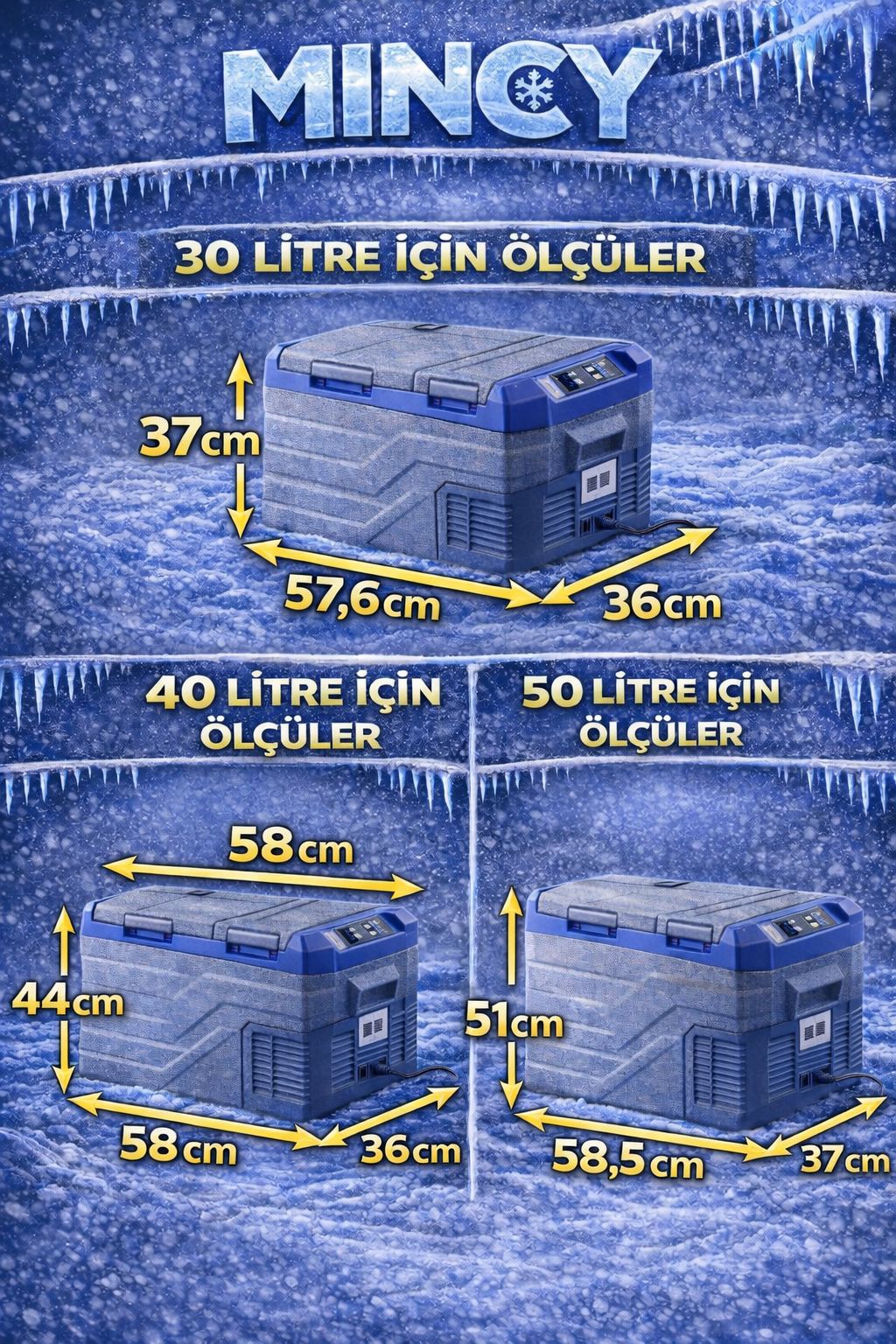 Mincy 40 Litre 12/24/220V Araç Buzdolabı Çift Kapak